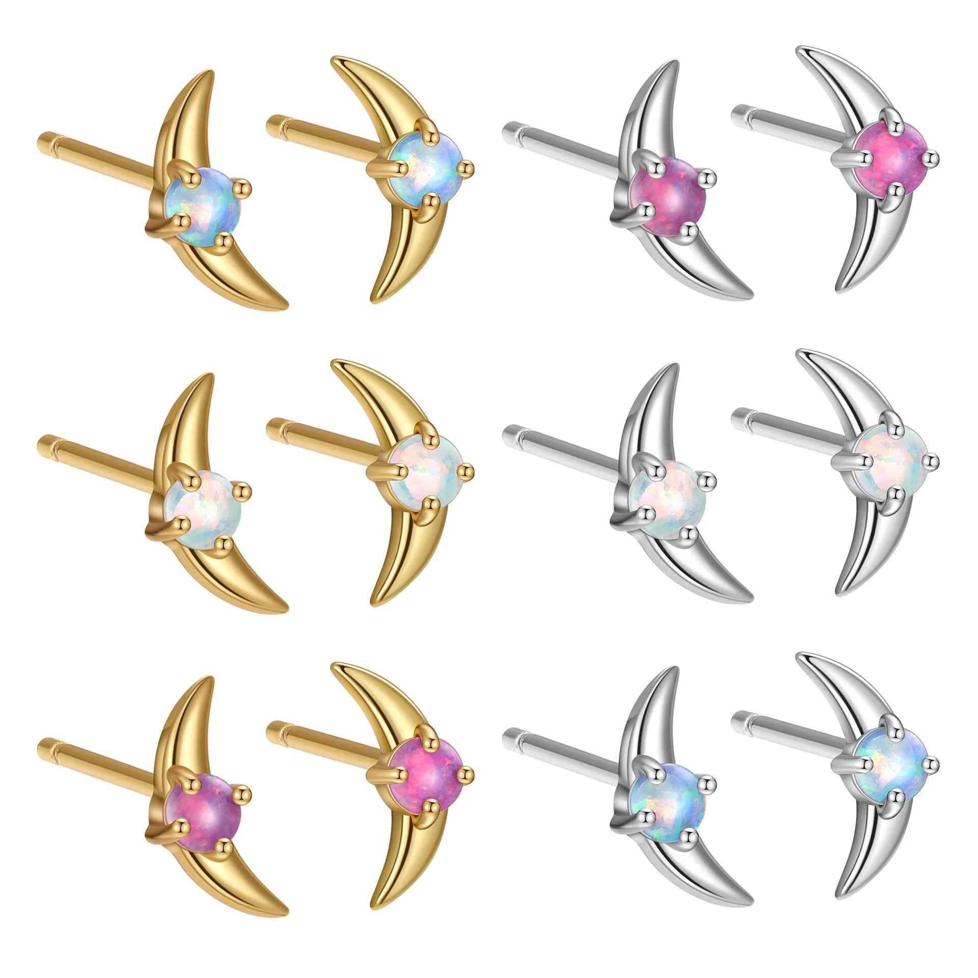 Women's geometric 925 silver earrings with electroplated finish and a choice of blue, purple or white stones