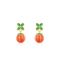 S925 sterling silver stud earrings with a red lucky persimmon charm, new Chinese style.