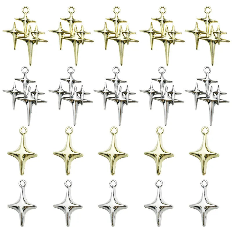 Cross-shaped XINGX pendant with eight-pointed stars, electroplated alloy DIY charm for bracelet or necklace