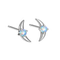A pair of women's geometric drop earrings made from 925 silver, showing gold and platinum colour options with coloured stone accents.