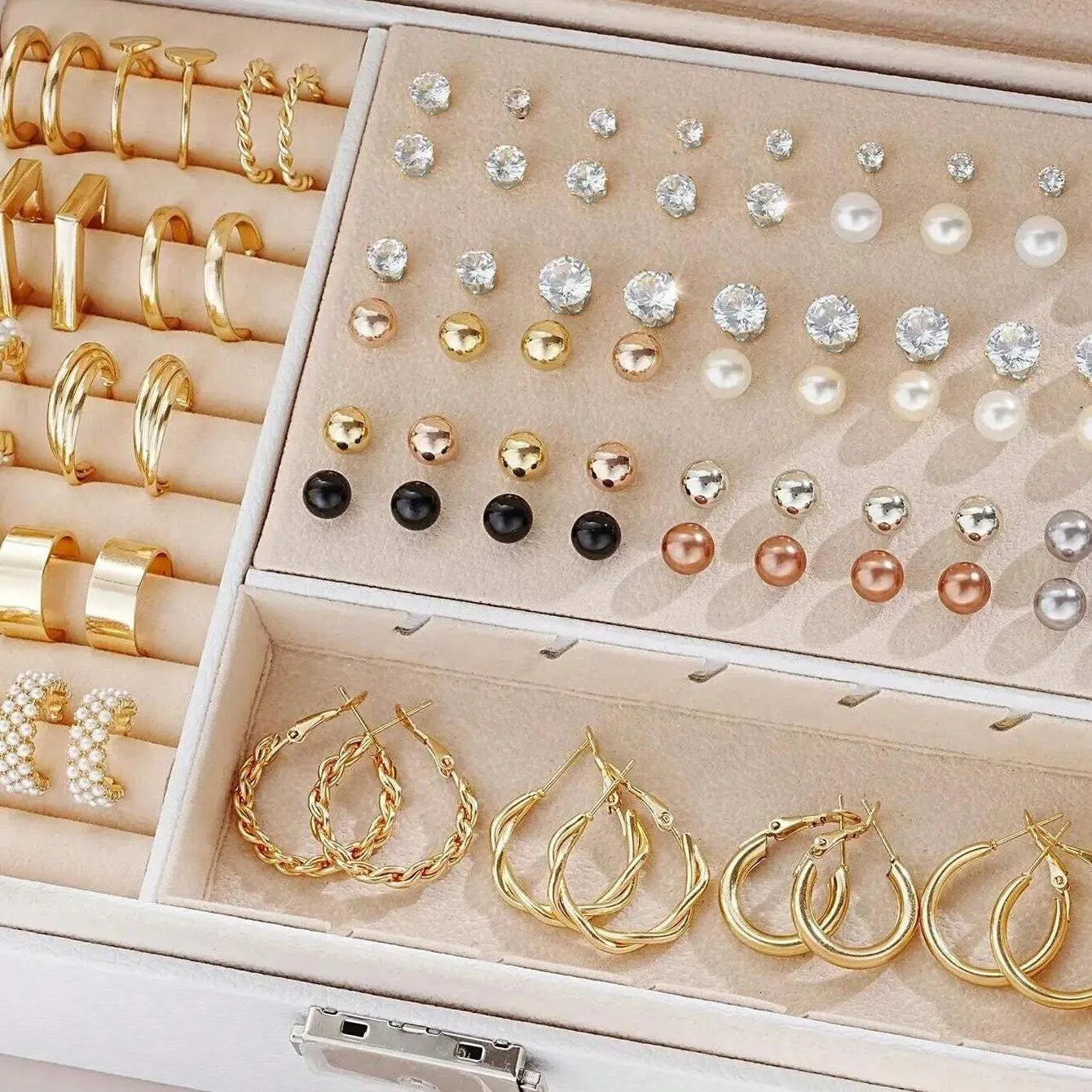 108-piece set of women's geometric pearl earrings in gold and yellow electroplated alloy