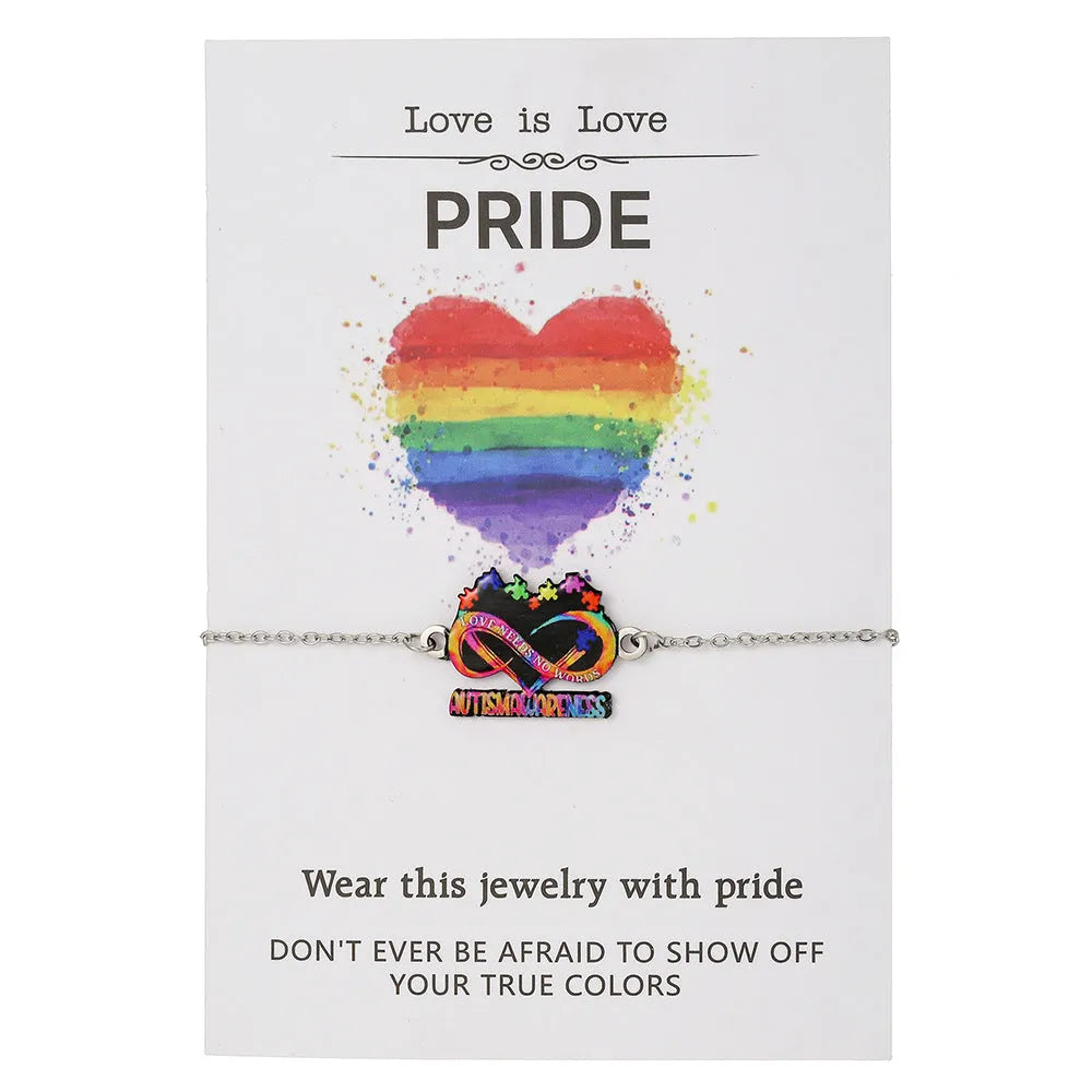 Stainless steel necklace and bracelet with colourful printed friendship inspirational design