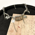 Dark style women's multi-layer cross necklace with adjustable alloy chain and hemp flower links