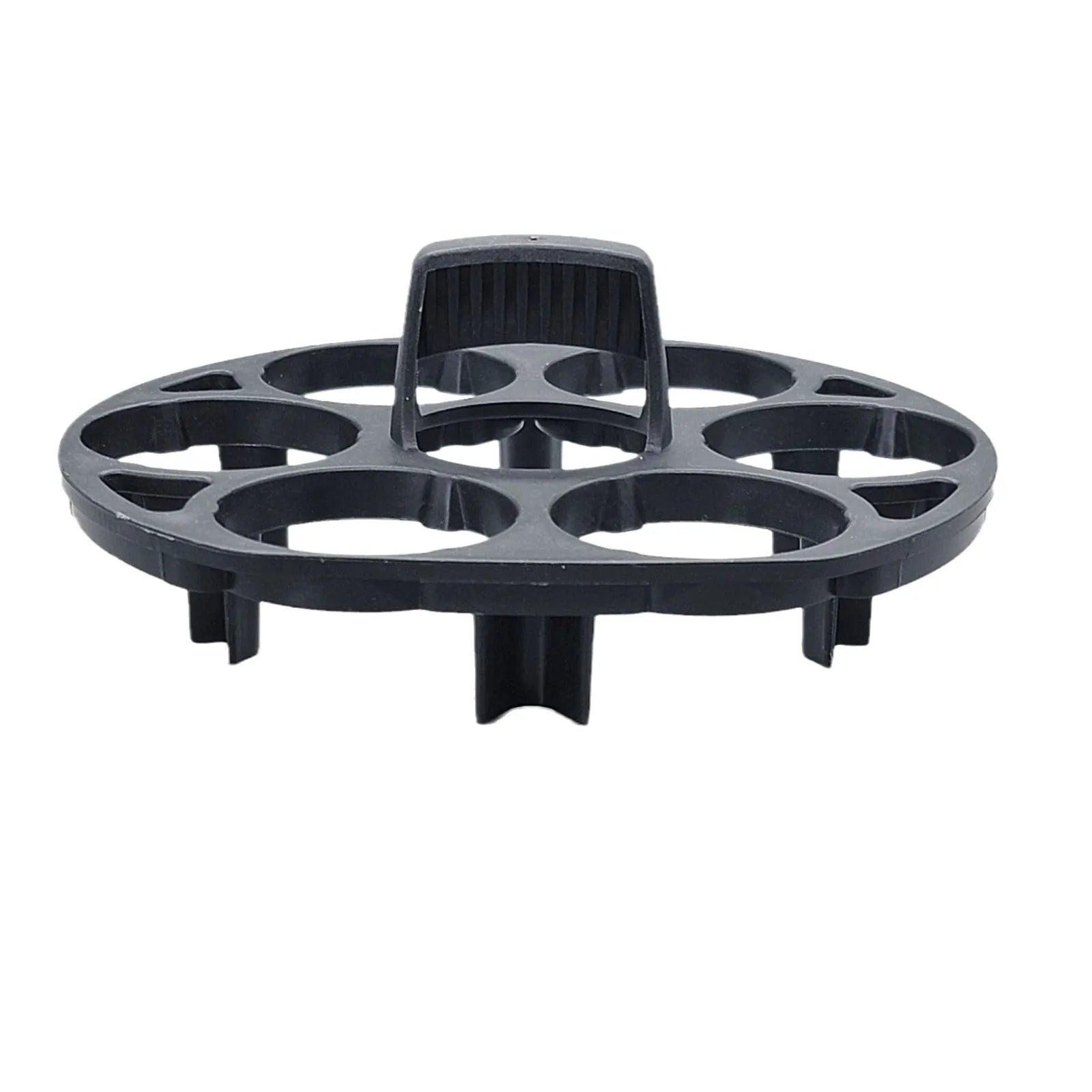 Black plastic egg holder basket with retainer function, dimensions 13.8 x 12.6 x 5.7 cm