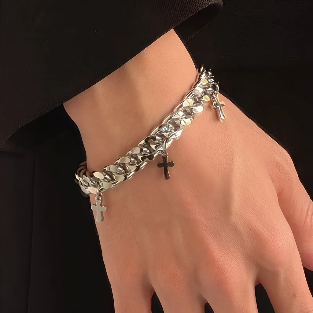 Men's titanium steel geometric cross bracelet with cold wind style design