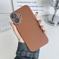 Hard shell iPhone case with embossed lychee pattern in black, brown, or taro purple for iPhone 11 to 16.