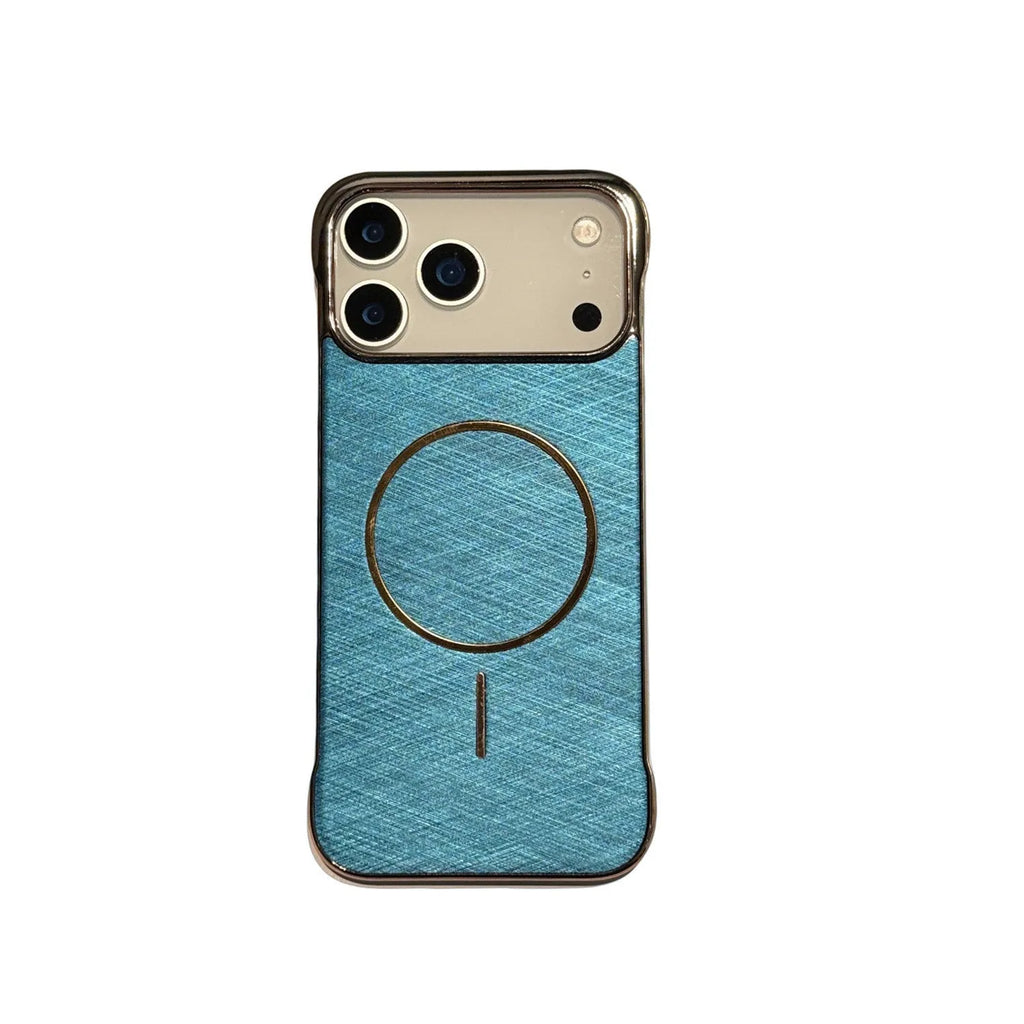 Electroplating frameless magnetic phone case for iPhone 17 in multiple colour options showing half-pack design