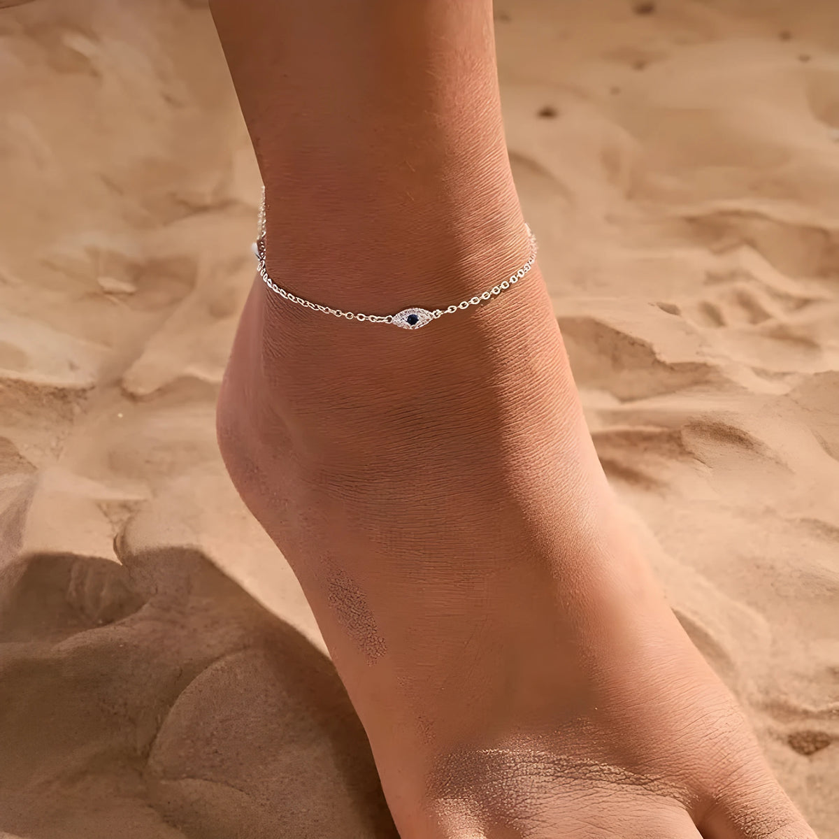 Gold alloy adjustable jeweled pendant anklet on ankle, casual unisex summer style