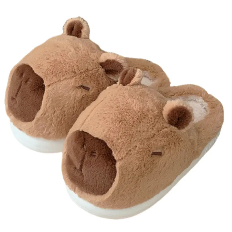 Brown half pack and pink half pack cute Kabala cartoon cotton slippers with suede upper and EVA sole