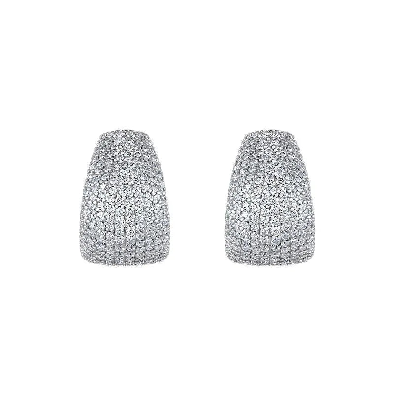 Women's geometric sterling silver ear studs with white moissanite stones