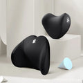 Car pillow set with heart-shaped memory foam headrest and matching lumbar support pillow in cotton cover