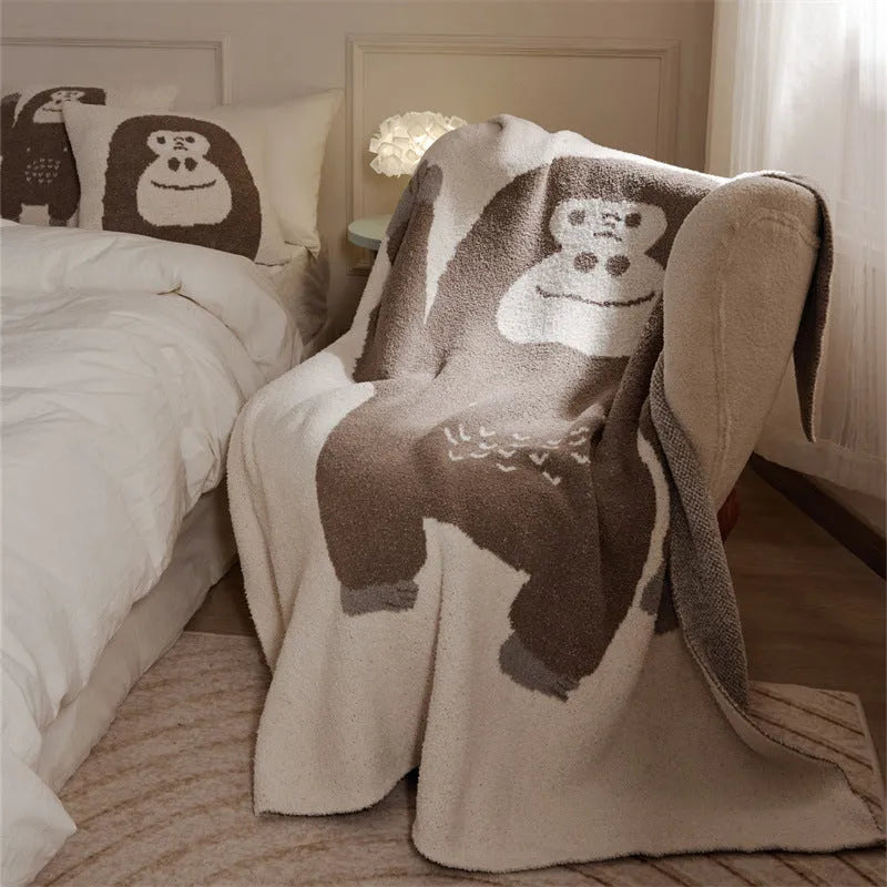 Class A Nordic style knitted velvet polyester pillowcase with cartoon anime pattern in black big face colour