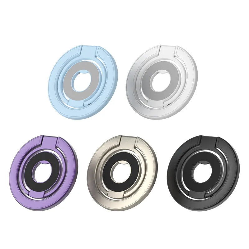 Double ring magnetic phone holder in cool black with strong magnetic force and fastened ring alloy construction