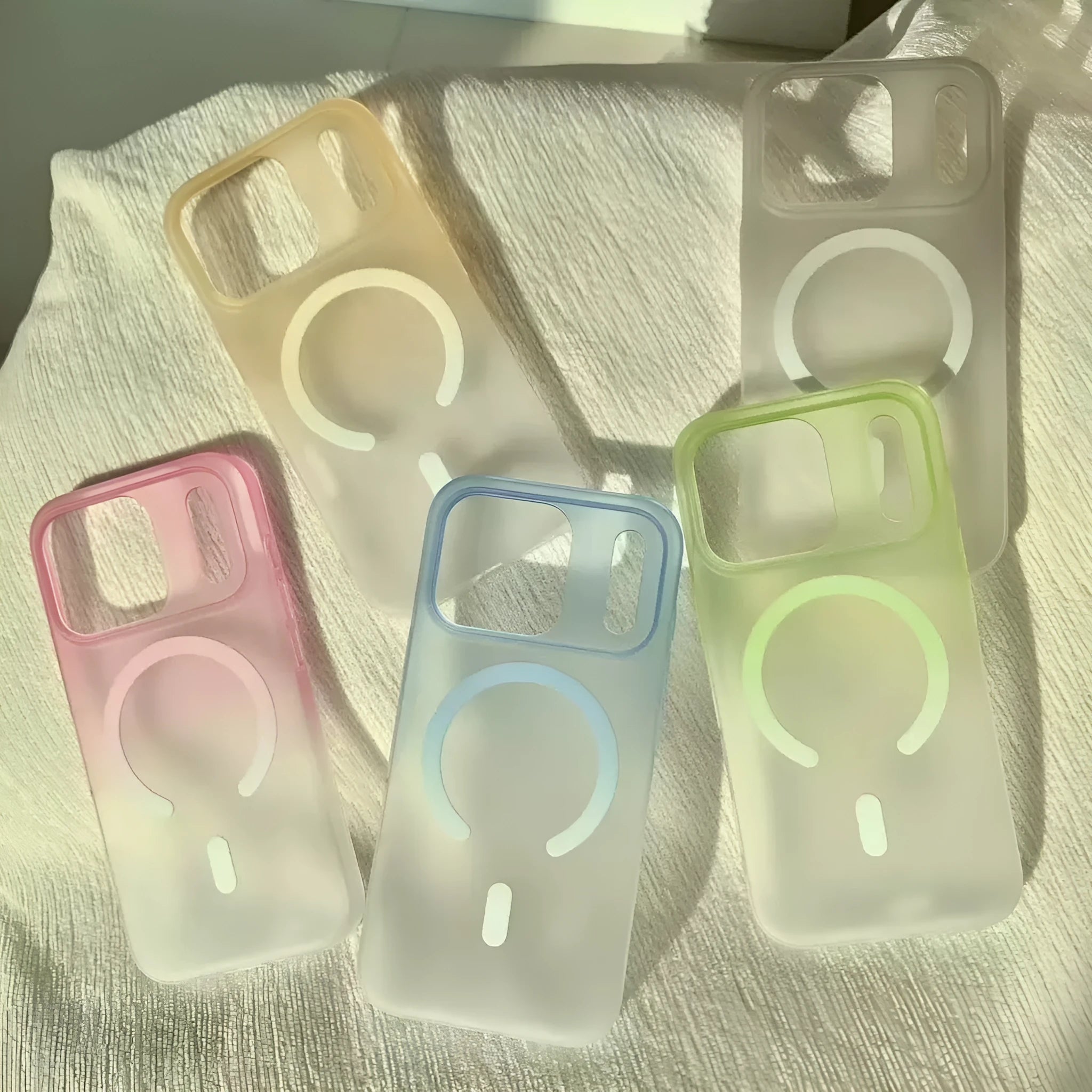 Gradient frosted magnetic suction iPhone case in blue colour variant showing MagSafe ring compatibility