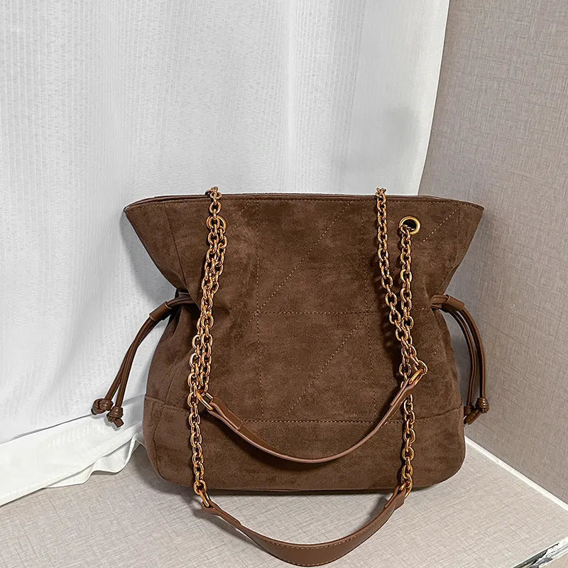 Retro suede diamond chain underarm bag women 29x8.5x28.5cm brown beige khaki black coffee