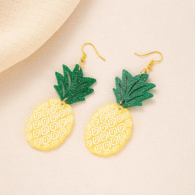 Women's drop earrings with a colourful acrylic coconut jackfruit charm on a metal hook.