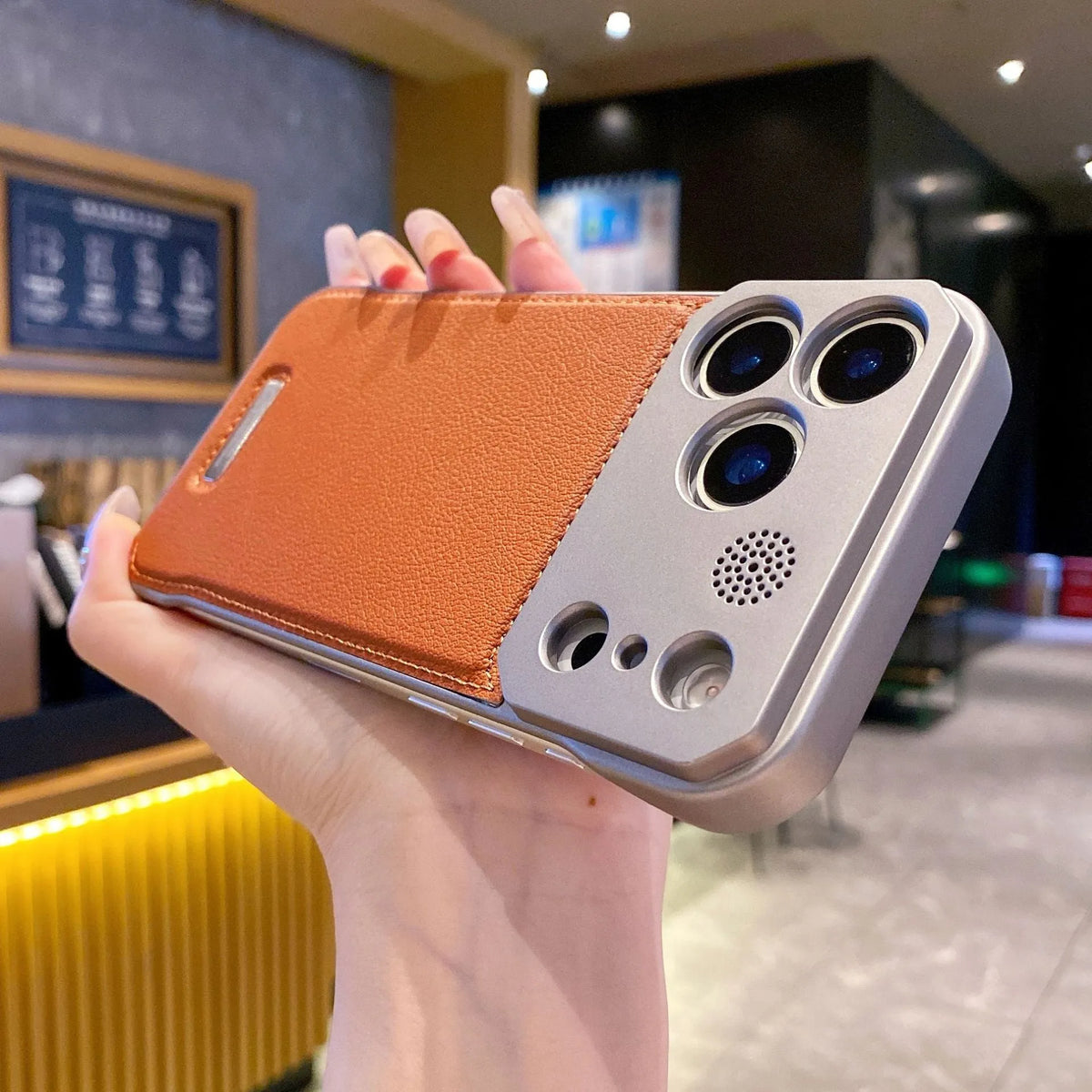 Imitation leather magnetic phone case for iPhone, half-pack design with frosted finish and aromatherapy feature