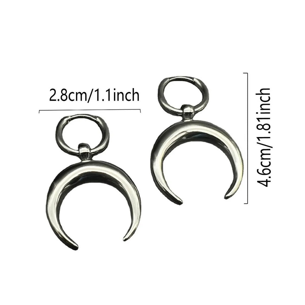 Silver electroplated big hoop earrings with geometric shape and moon element, vintage gothic punk jewellery