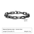 Men's simple square chain bracelet in titanium steel, shown in black, gold, retro, and steel colour options.