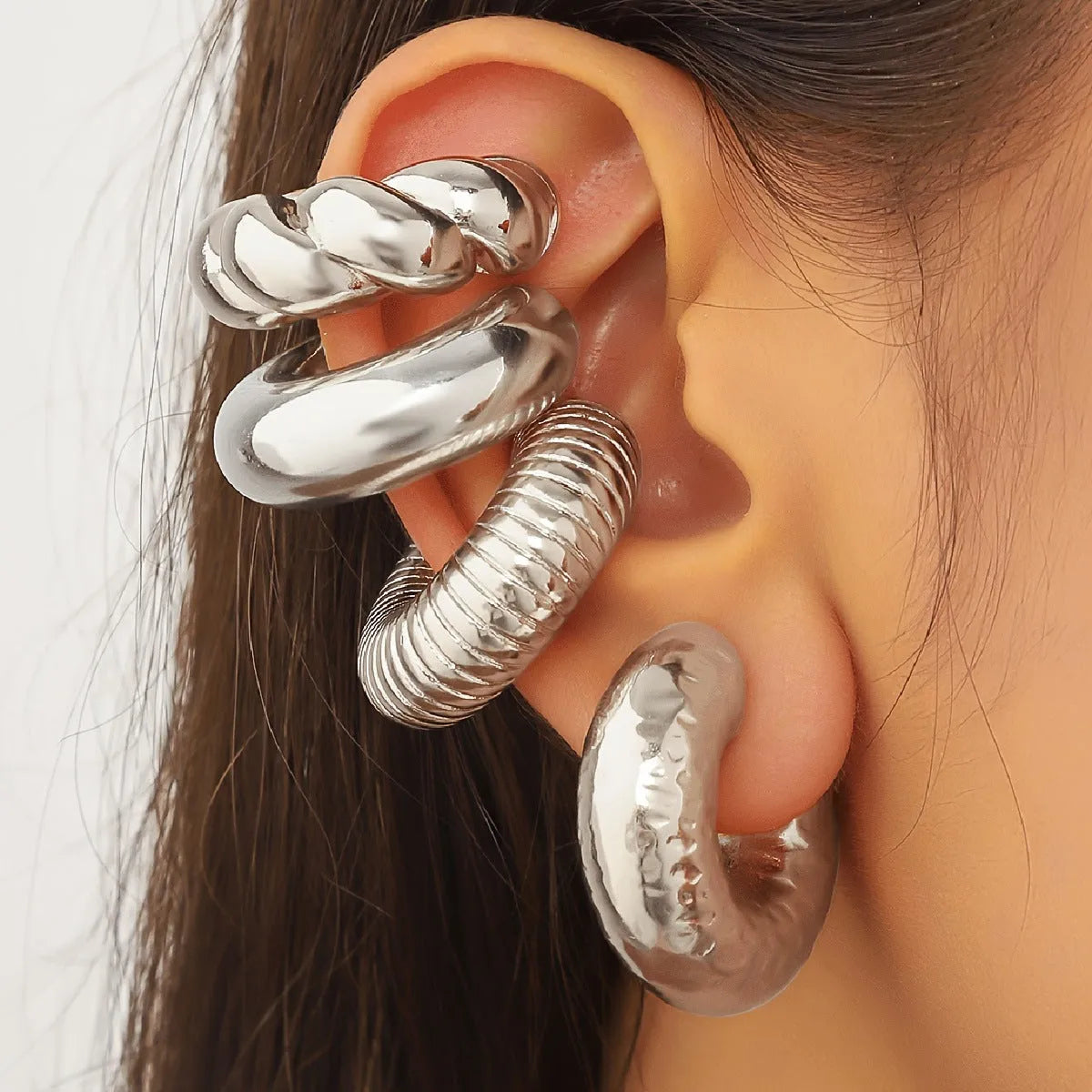 Geometric clip-on earrings set of 4 pieces in gold and silver CCB material