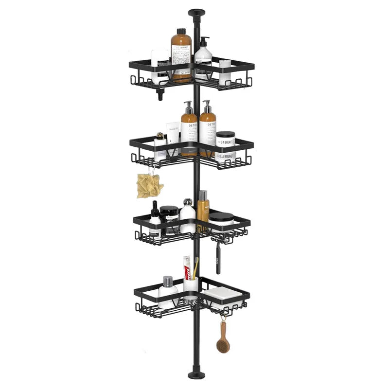 Hole-free stainless steel bathroom storage rack with four retractable layers