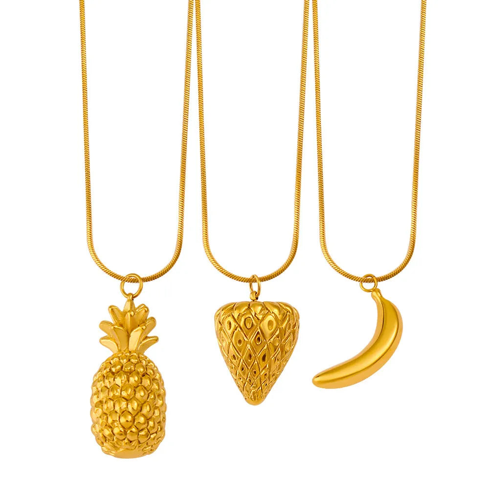 Stainless steel fruit-shaped necklace pendant on a 50 cm chain.