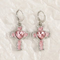 Women's classic cross crystal alloy earrings showing five colour options with cross and heart design elements