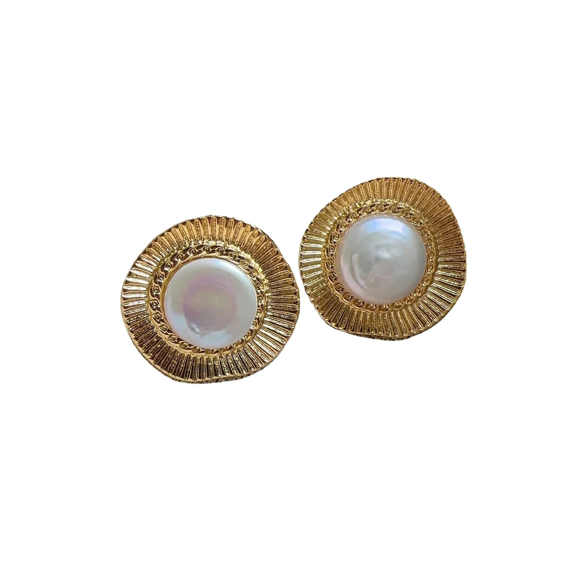 Gold electroplated round retro earrings with simple French-style vintage design for women
