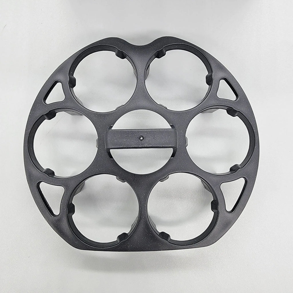 Black plastic egg holder basket with retainer function, dimensions 13.8 x 12.6 x 5.7 cm