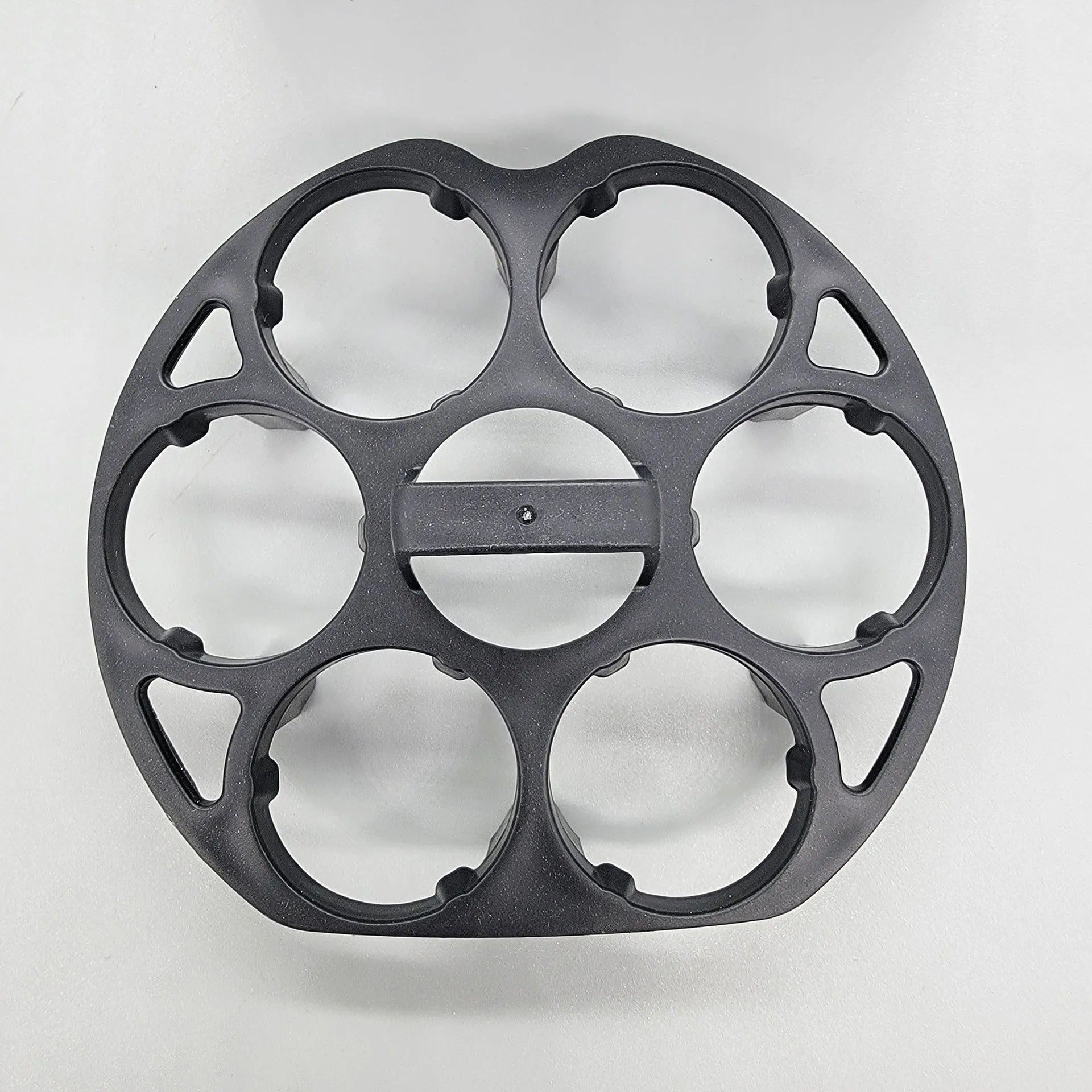 Black plastic egg holder basket with retainer function, dimensions 13.8 x 12.6 x 5.7 cm