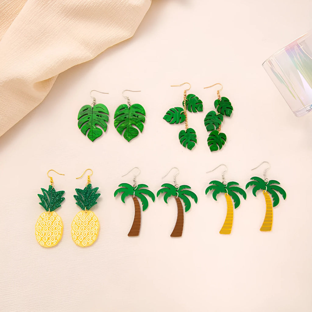 Women's drop earrings with a colourful acrylic coconut jackfruit charm on a metal hook.