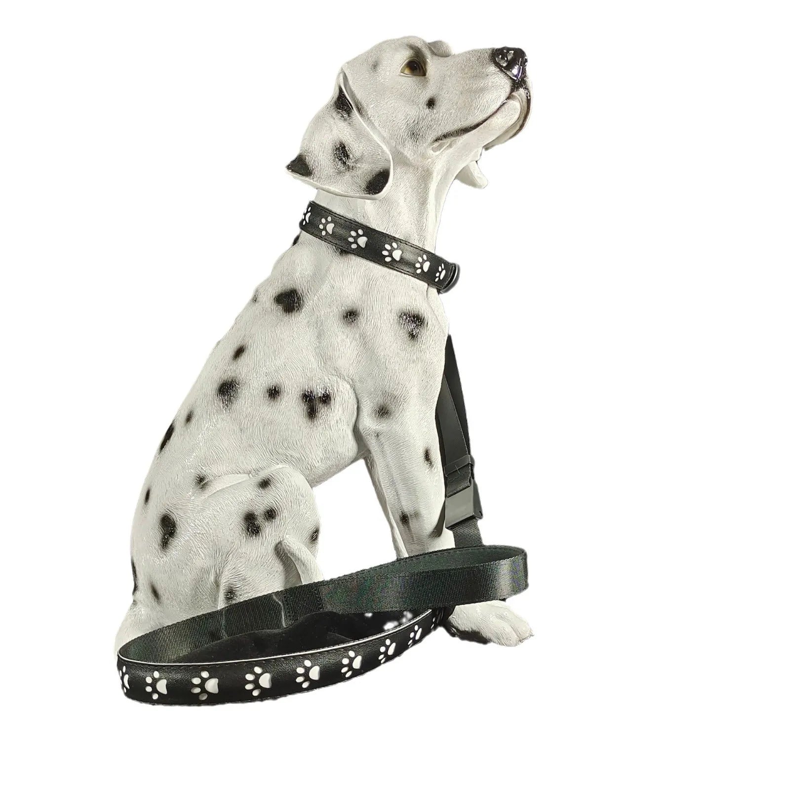 A dog wearing a blue LED luminous collar glowing in the dark, showing the adjustable polyester strap.