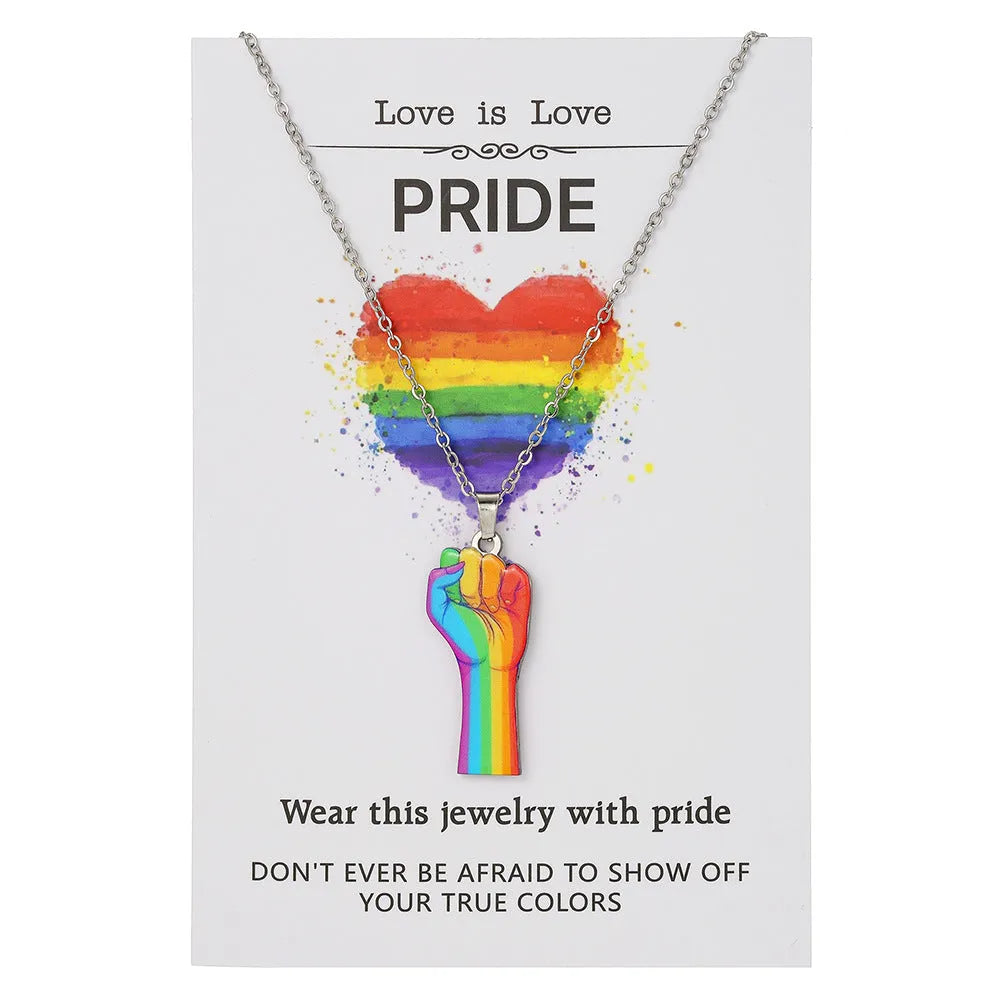 Stainless steel necklace and bracelet with colourful printed friendship inspirational design