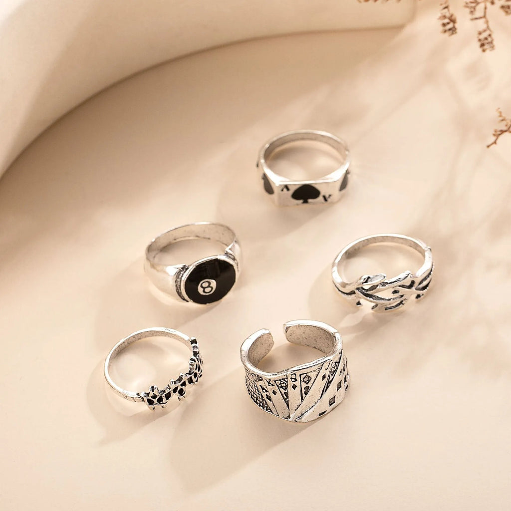 Black alloy poker ring with retro spade card design, creative personality jewellery accessory