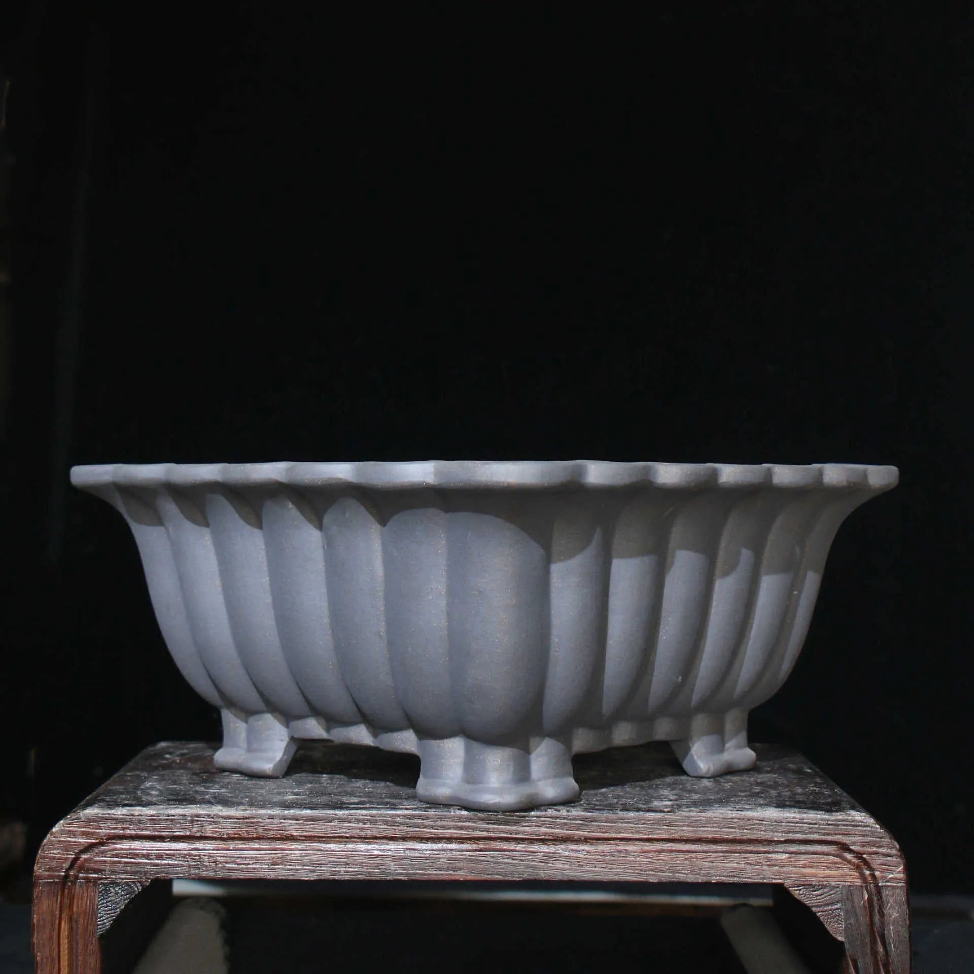Purple sand ceramic square bonsai pot with 37cm inner diameter on desktop