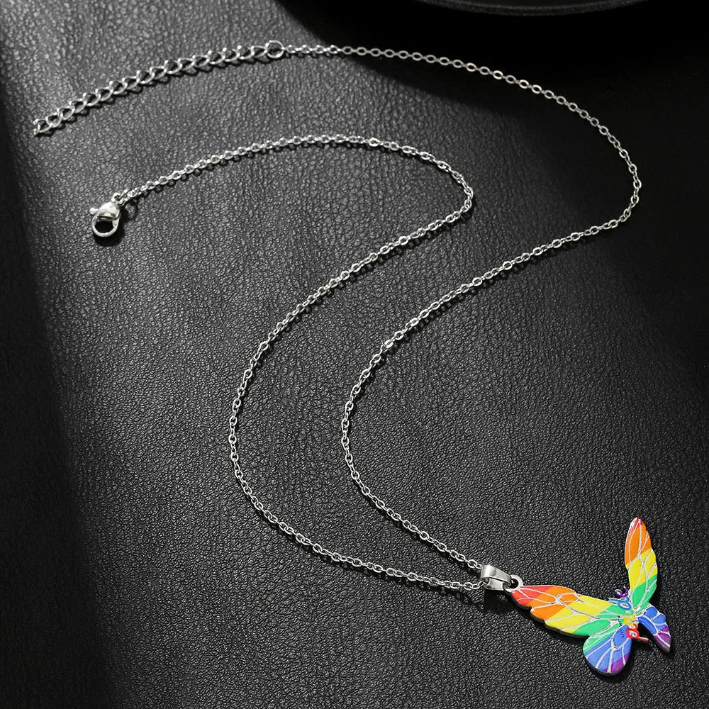 Stainless steel necklace and bracelet with colourful printed friendship inspirational design