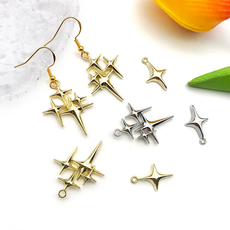 Cross-shaped XINGX pendant with eight-pointed stars, electroplated alloy DIY charm for bracelet or necklace