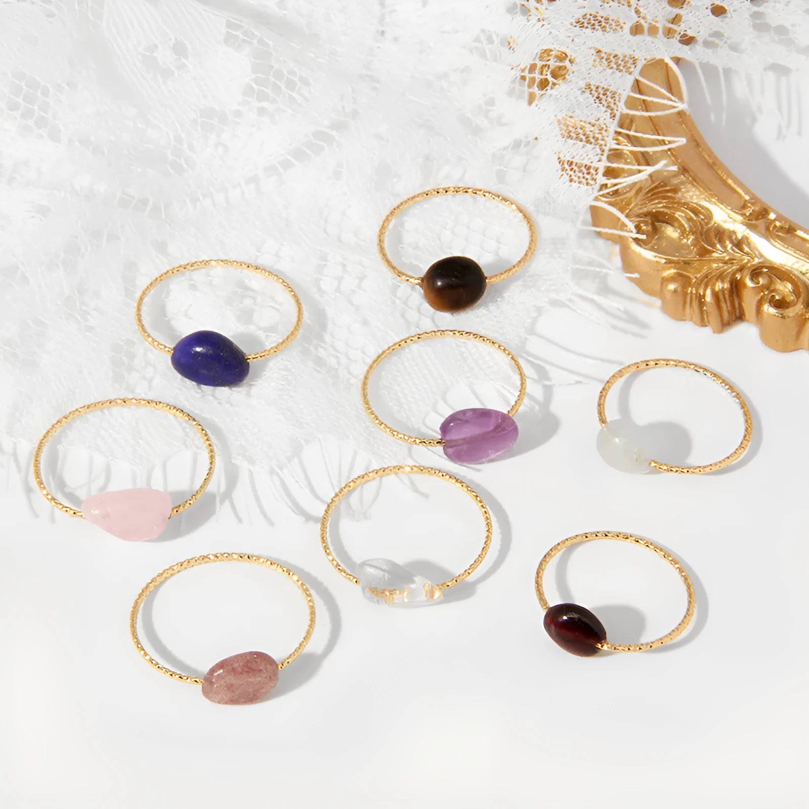 A geometric-shaped agate ring for women in an original design, showcasing natural stone colouration.