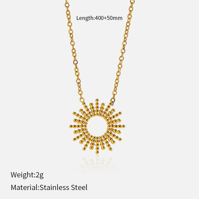 Sunflower Series women's 14K gold-plated geometric chain necklace and bracelet set.