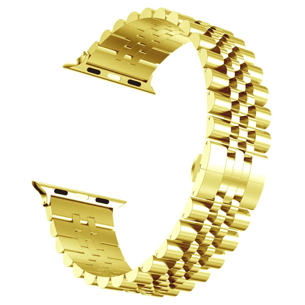 Creative all-match five-bead metal strap for Apple Watch in silver with link detail
