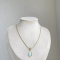 Retro blue and green water drop necklace with titanium steel snake chain and mixed gemstone pendant