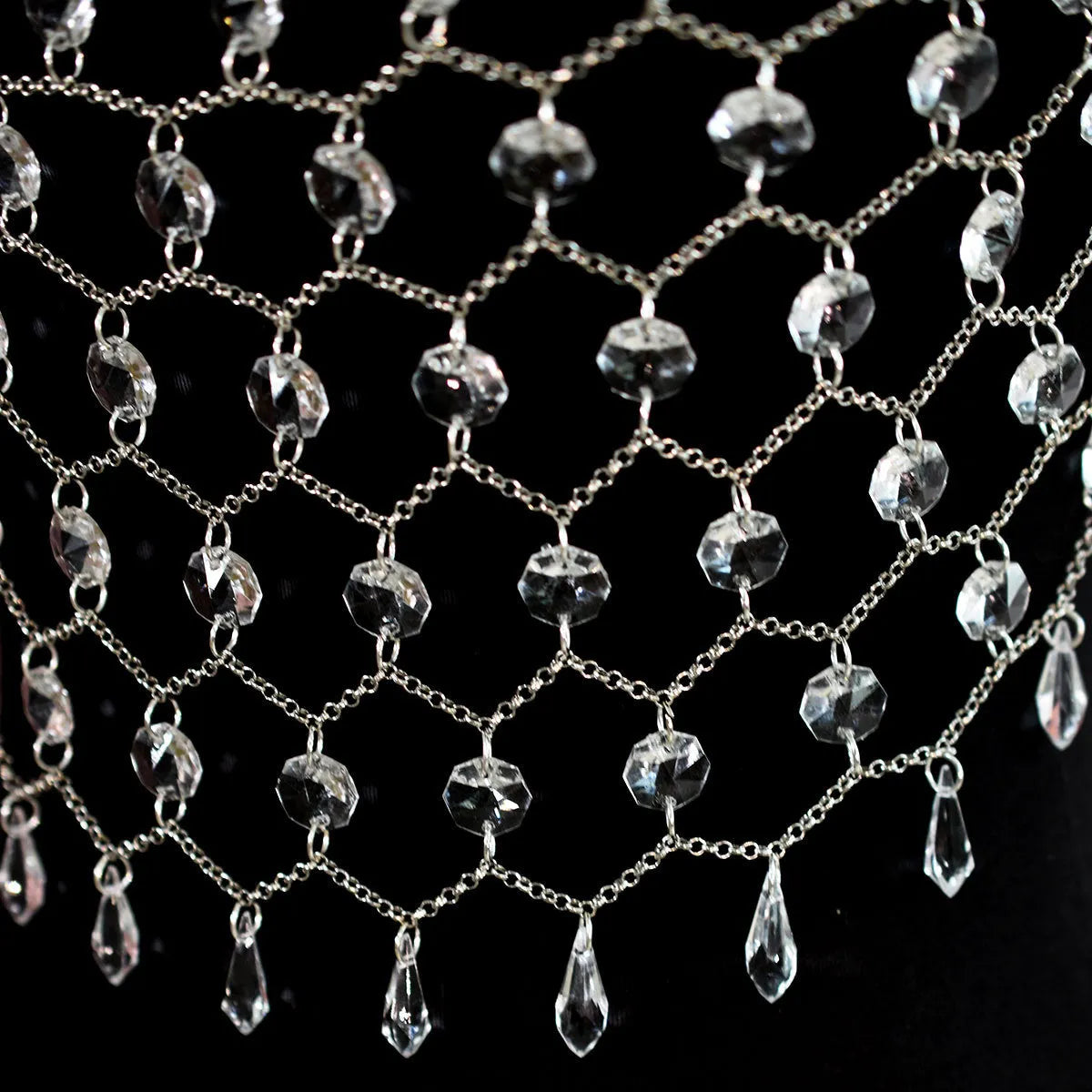 Transparent acrylic crystal sequin body chain hand-woven as chest and waist jewellery