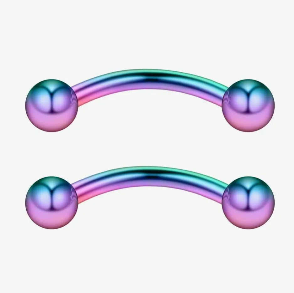 Polished titanium steel curved eyebrow piercing with steel ball end, 1.2mm thickness