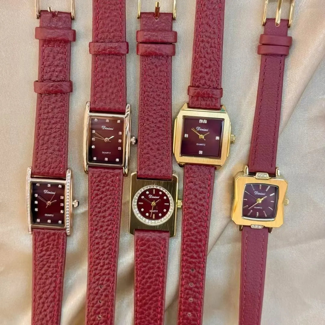 Ankela Red alloy women's watch with Chinese style design, showing 8mm thickness and various colour options.