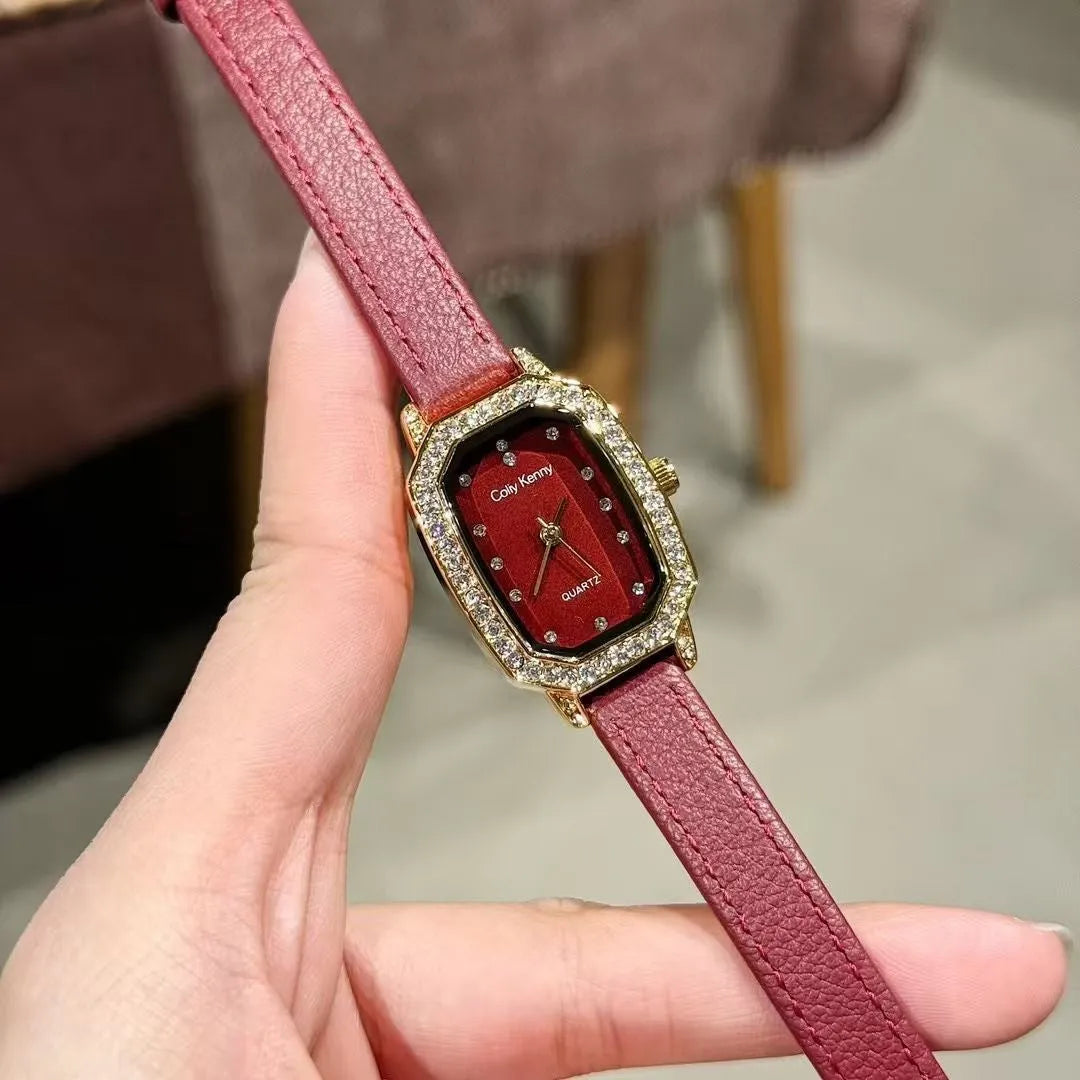 Ankela Red alloy women's watch with Chinese style design, showing 8mm thickness and various colour options.