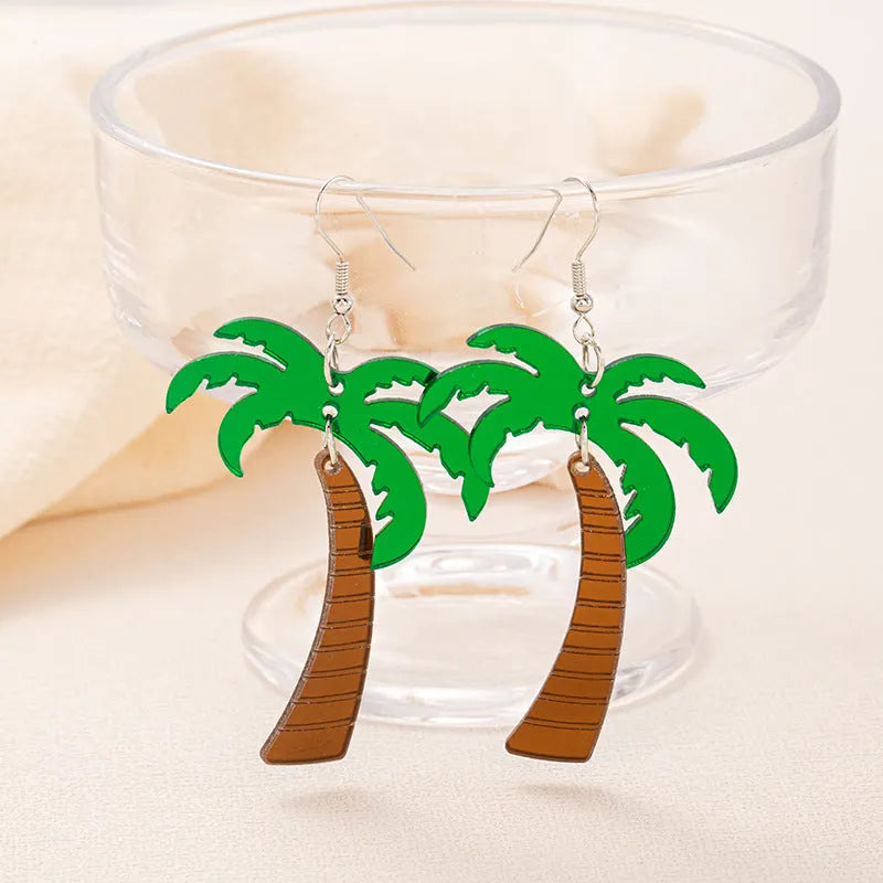 Women's drop earrings with a colourful acrylic coconut jackfruit charm on a metal hook.