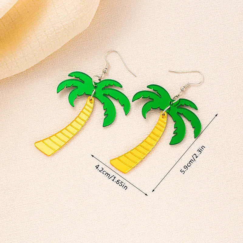 Women's drop earrings with a colourful acrylic coconut jackfruit charm on a metal hook.