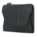 Lockable genuine cowhide leather coin purse in retro style, shown in one of six colours: black, brown, coffee, olive green, red, or navy blue.