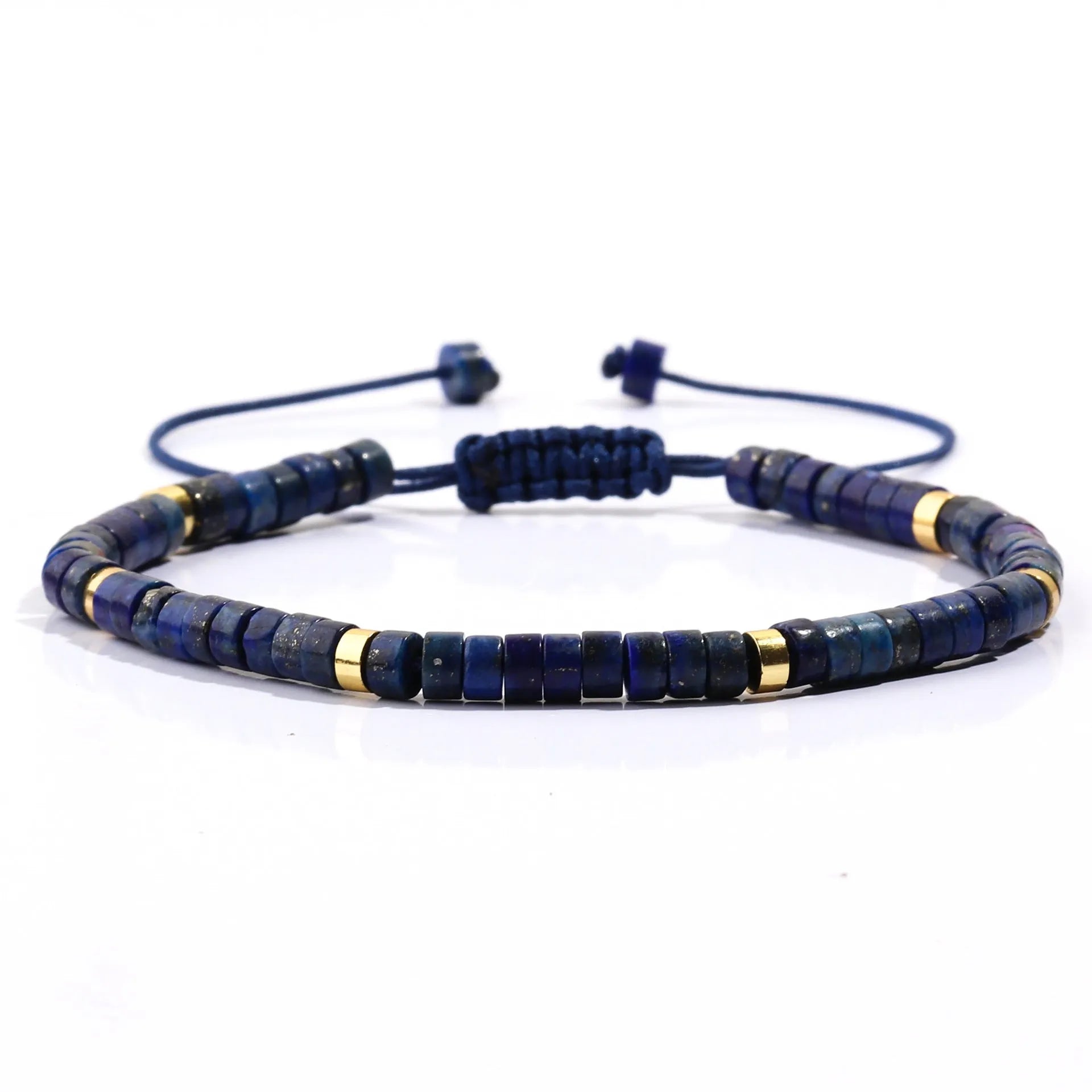 Women's hand-woven tigereye turquoise cylindrical flat bead bracelet with geometric texture and bamboo joint details
