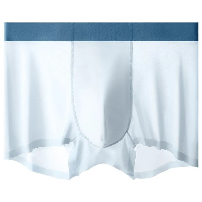 Men's Ice Silk antibacterial shorts in bean green, showing mid waist and seamless design.